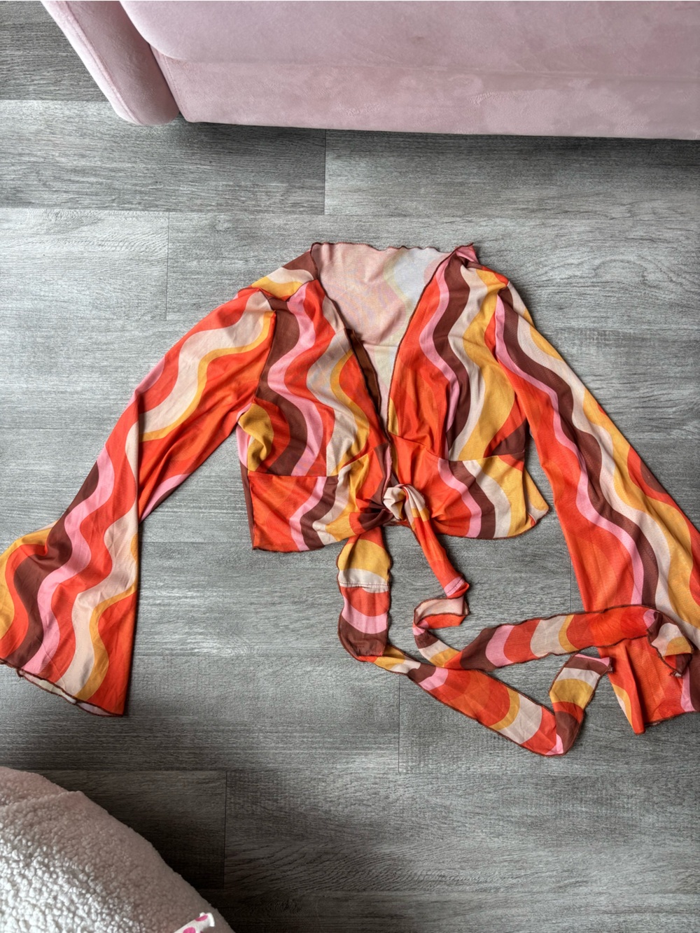 CIDER Wavy Tie-Front Crop Top